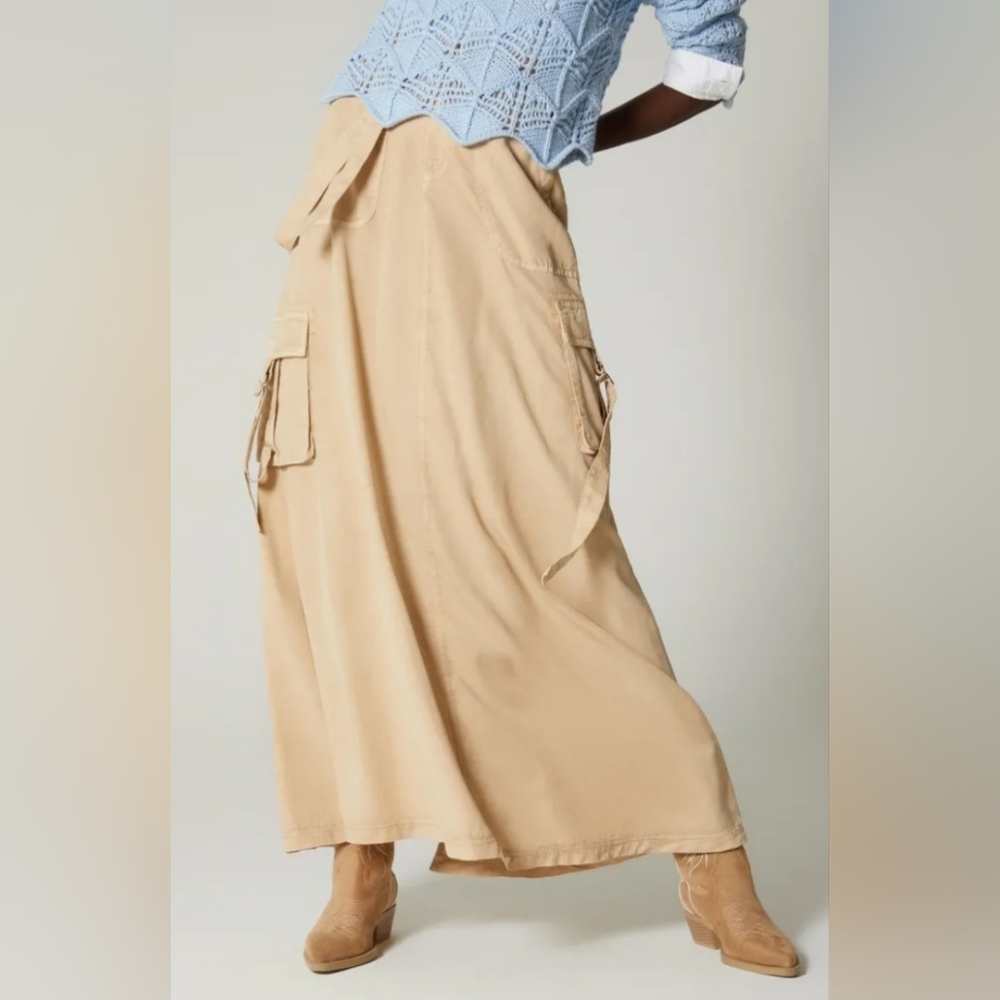 NWT Studio F Maxi Utility Cargo Tan Skirt Size 12 - Picture 2 of 14